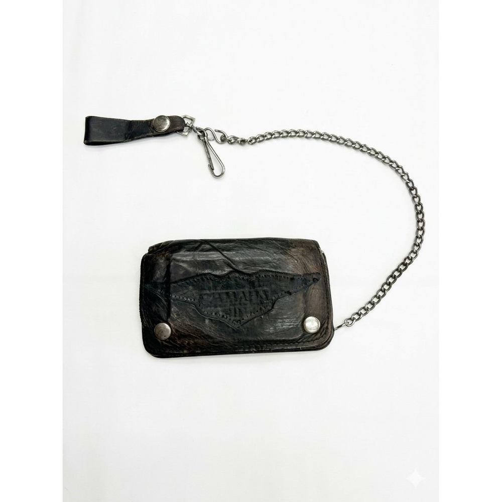 Rare Vintage Yamaha Biker Chain Wallet – Distressed Black Leather